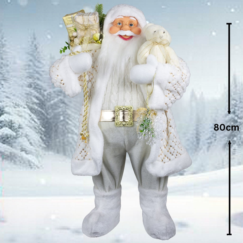 Weihnachtlicher Santa 80 cm mit weißem langem Mantel