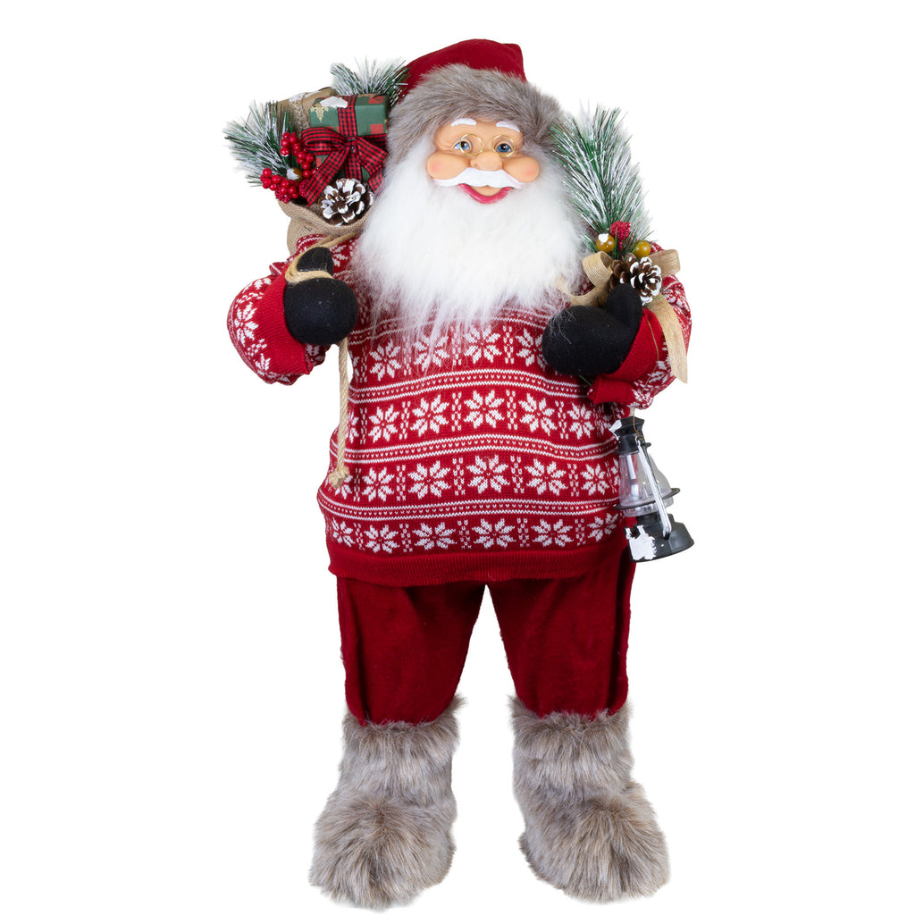 Weihnachtsmann Figur 80 cm – Santa mit Geschenkesack und Laterne