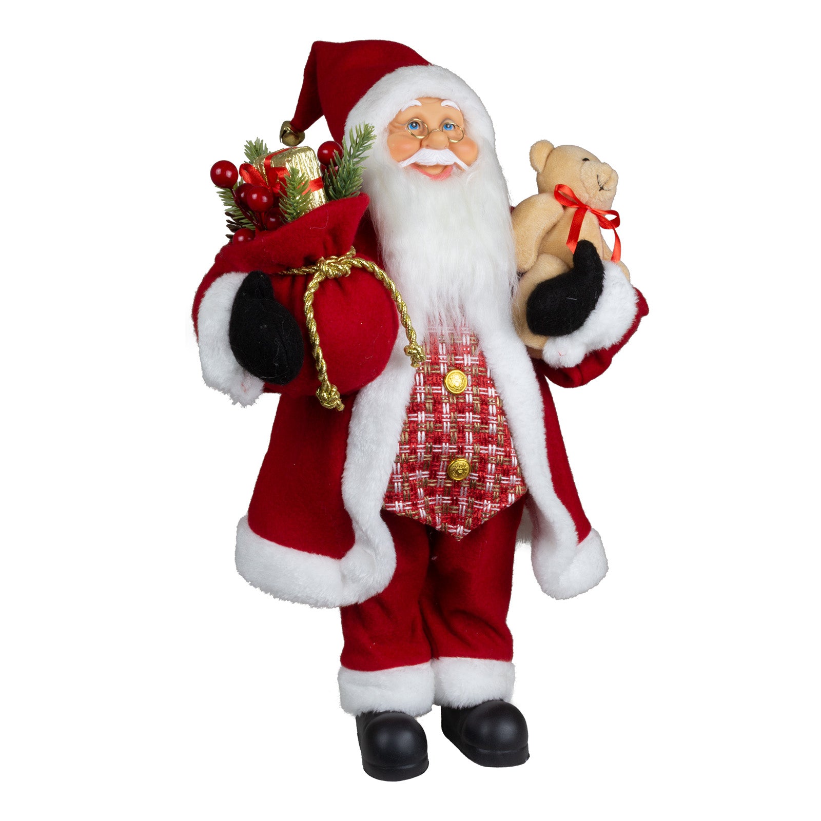 Weihnachtsmann 45cm Santa stehend mit Langem Mantel und Teddybär