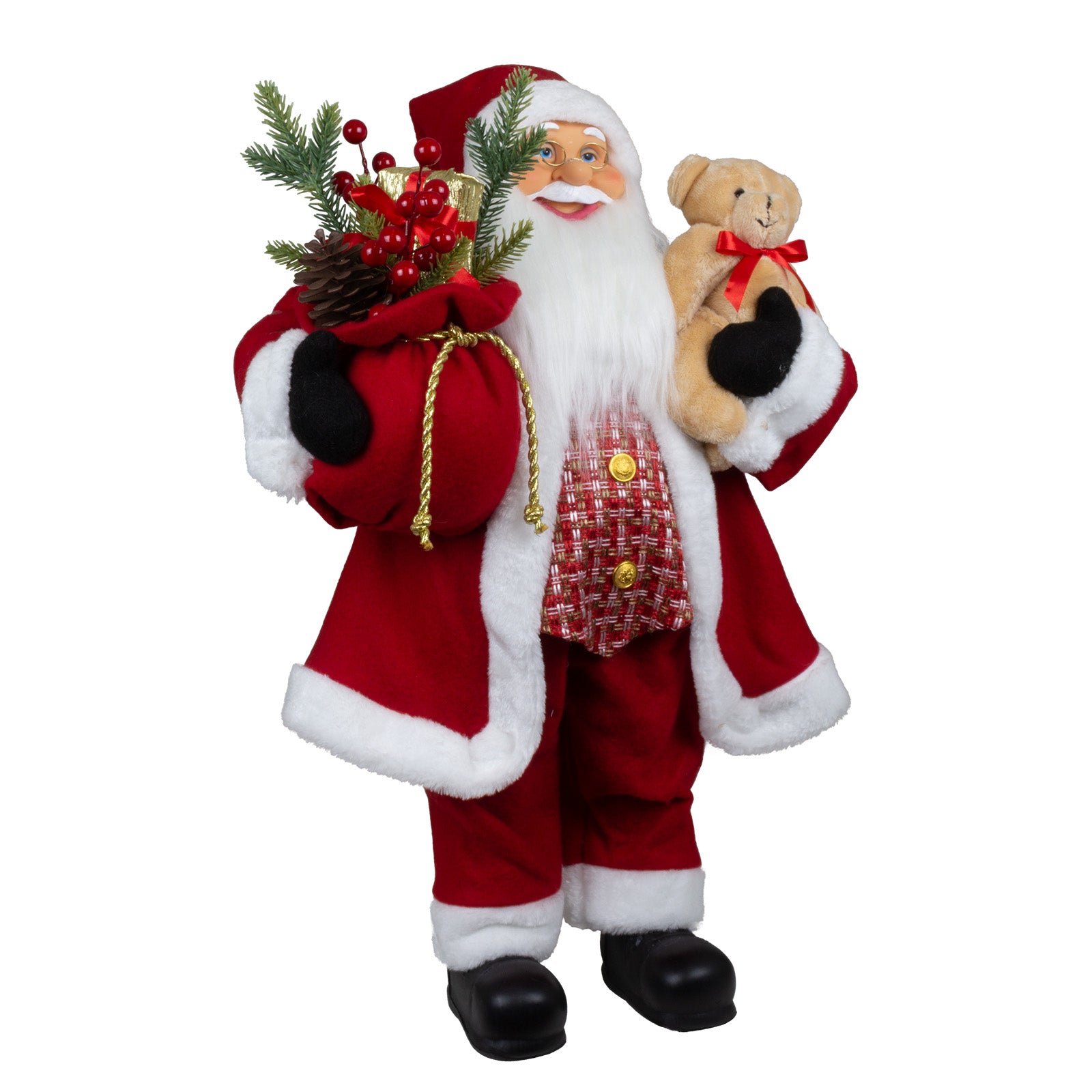 Weihnachtsmann 60cm Santa stehend mit Langem Mantel und Teddybär