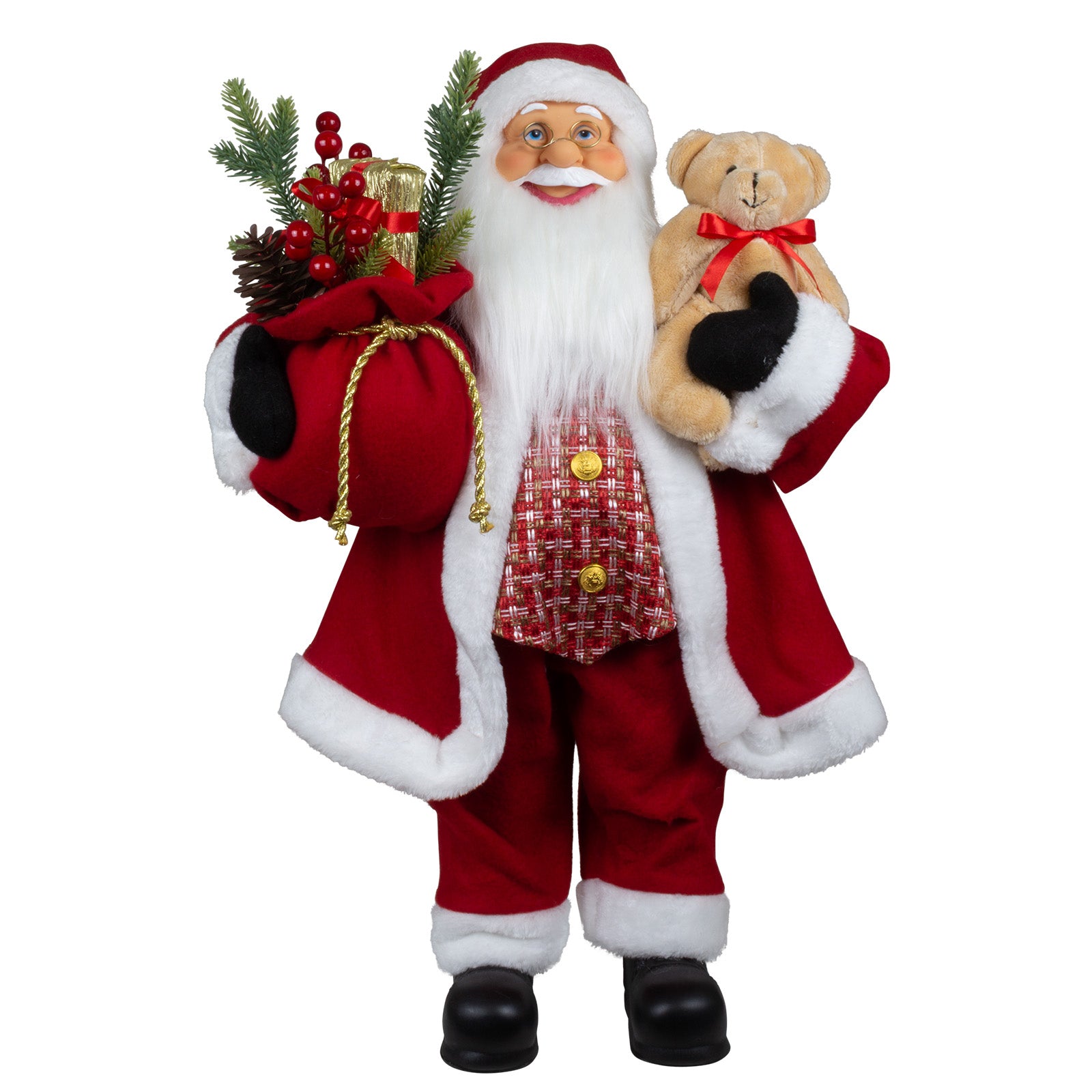 Weihnachtsmann 60cm Santa stehend mit Langem Mantel und Teddybär