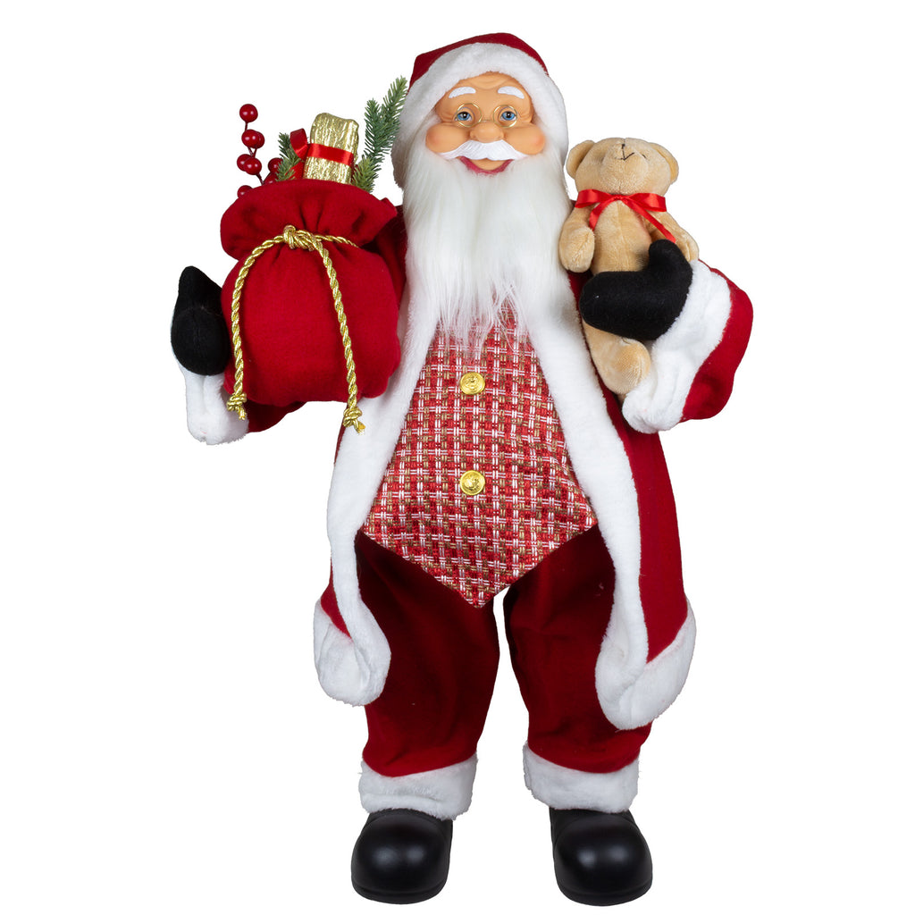 Weihnachtsmann 80cm Santa stehend mit Langem Mantel und Teddybär