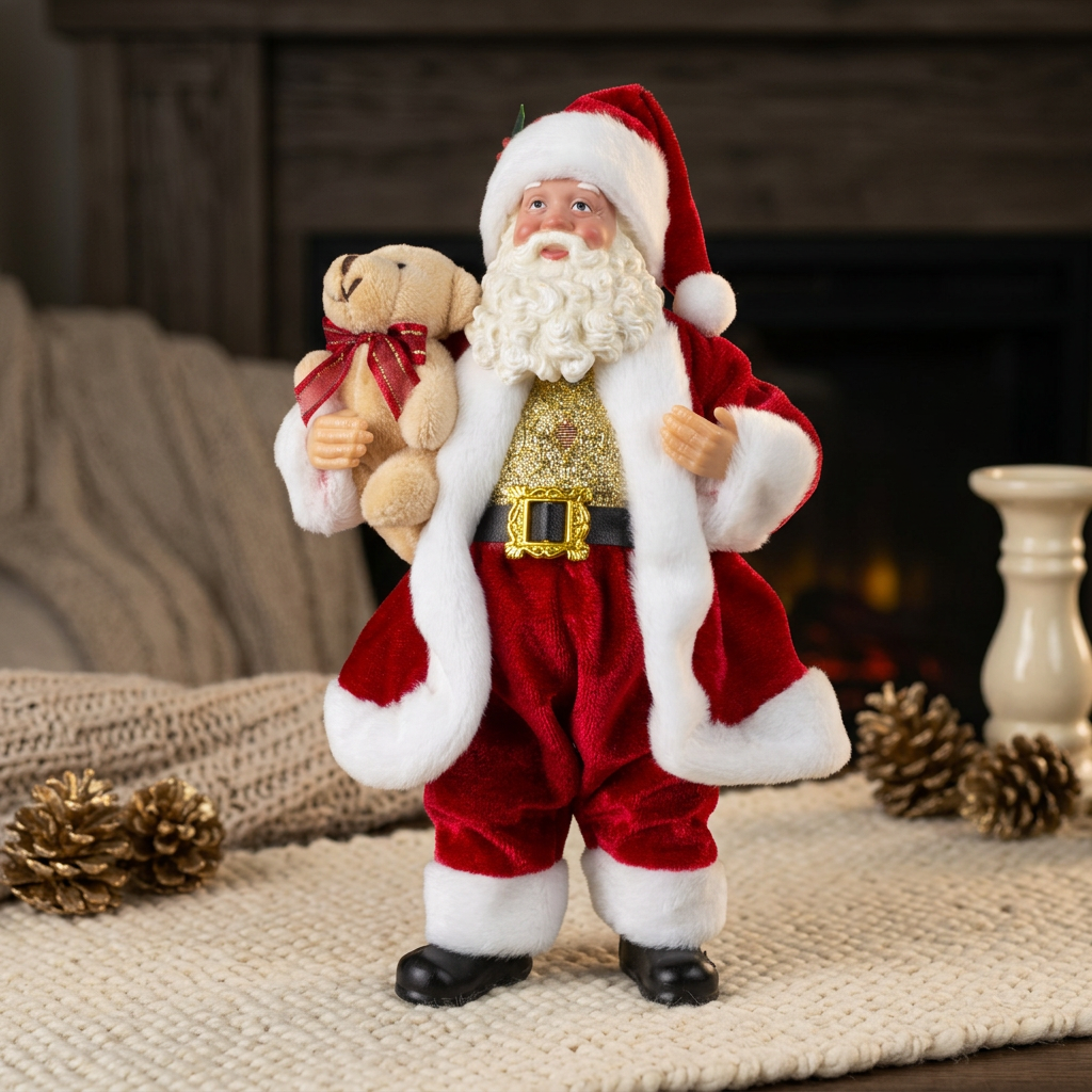 Weihnachtsmann Figur 23 cm Santa Claus stehend mit Teddybär