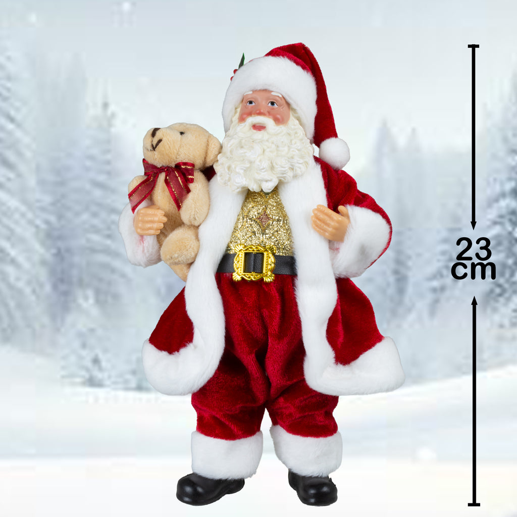 Weihnachtsmann Figur 23 cm Santa Claus stehend mit Teddybär