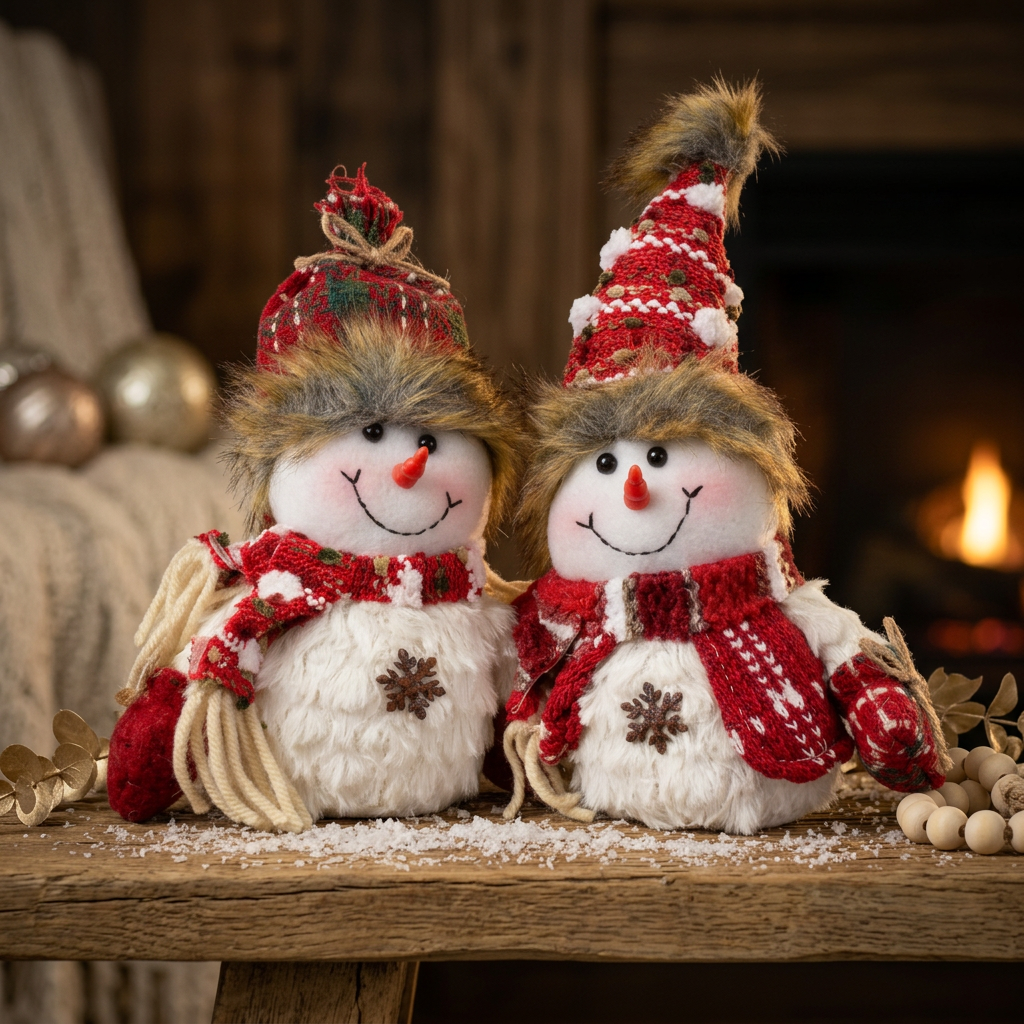 Schneemänner-Paar 25 cm, 2 Designs, festliche Weihnachtsdeko