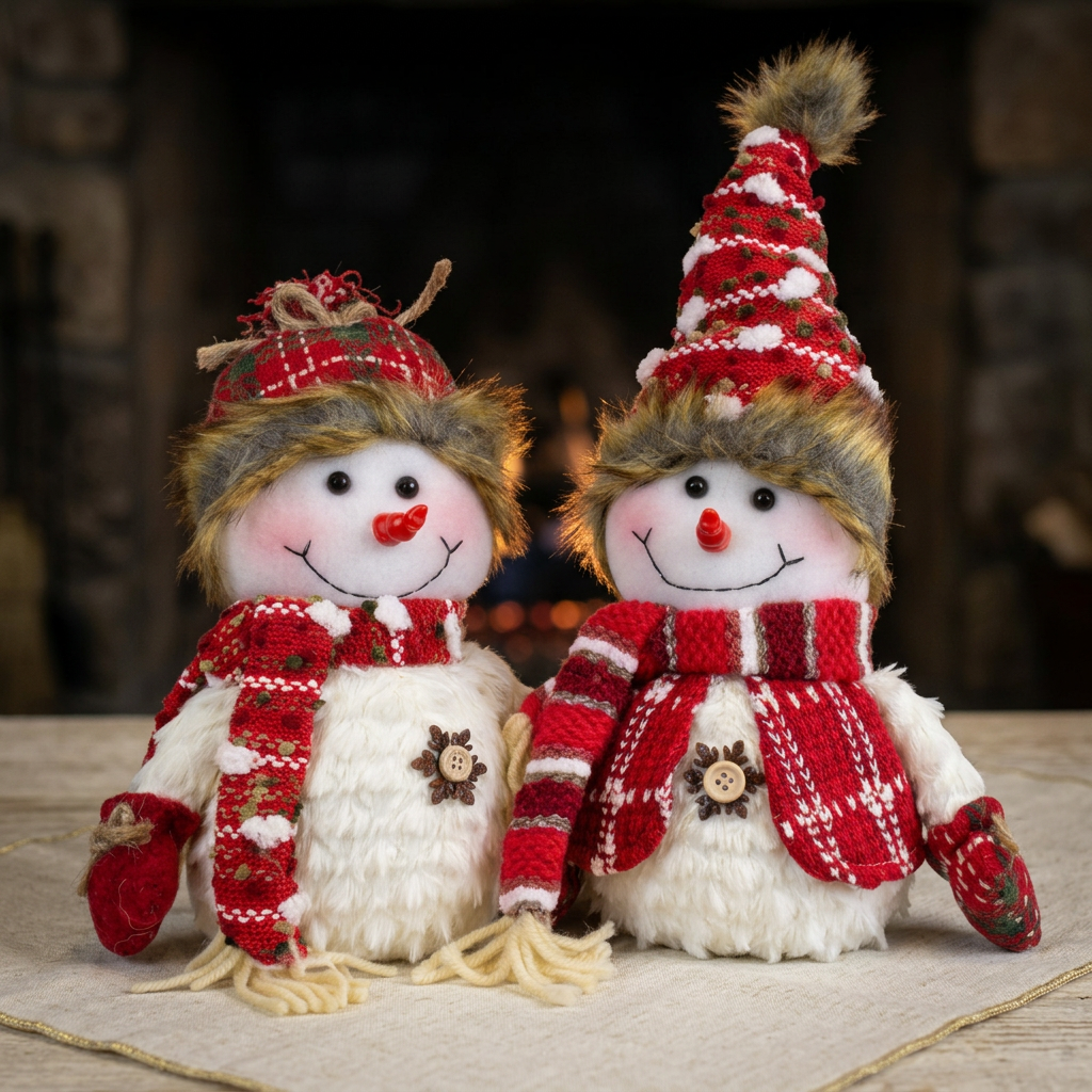 Schneemänner-Paar 17 cm, 2 Designs, winterliche Weihnachtsdeko