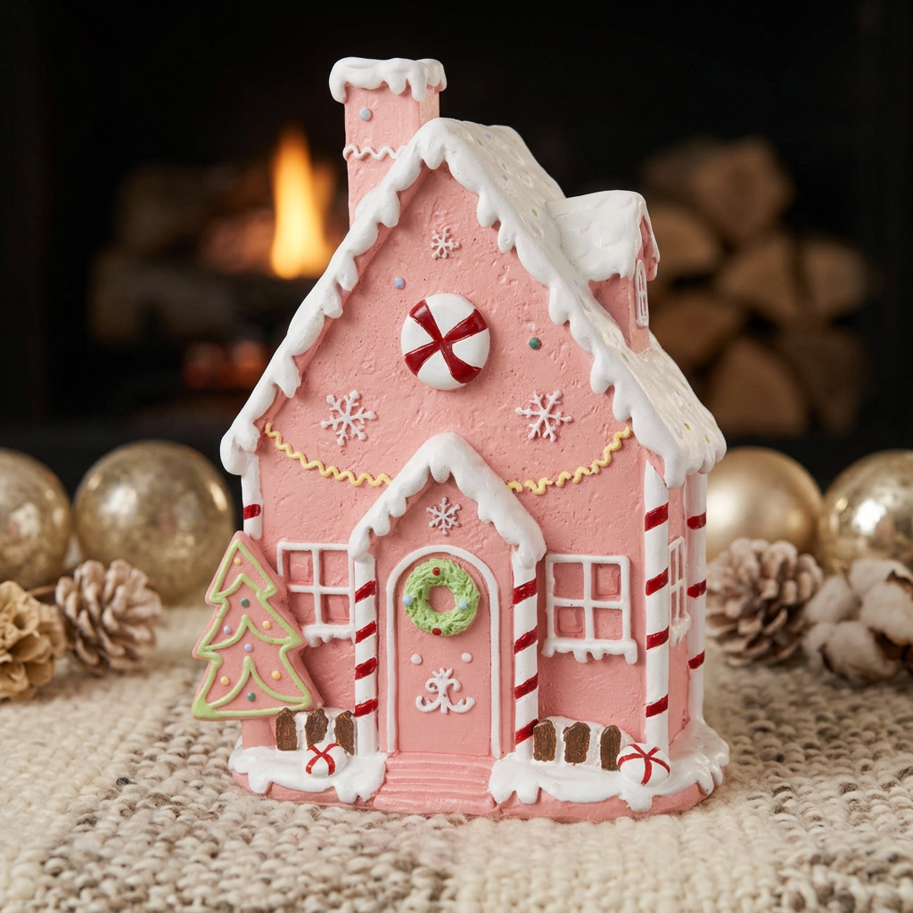 Lebkuchenhaus 20 cm – Handgefertigtes Dekohaus im Candy-Design | Weihnachtsdekoration