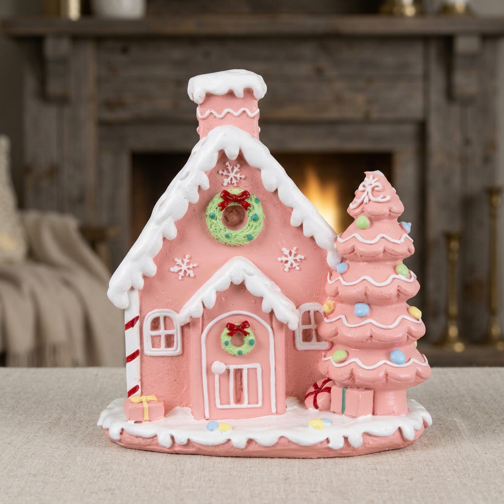 Gingerbread House 14 cm – Handmade Decorative House with Icing and Christmas Tree | Christmas Decoration