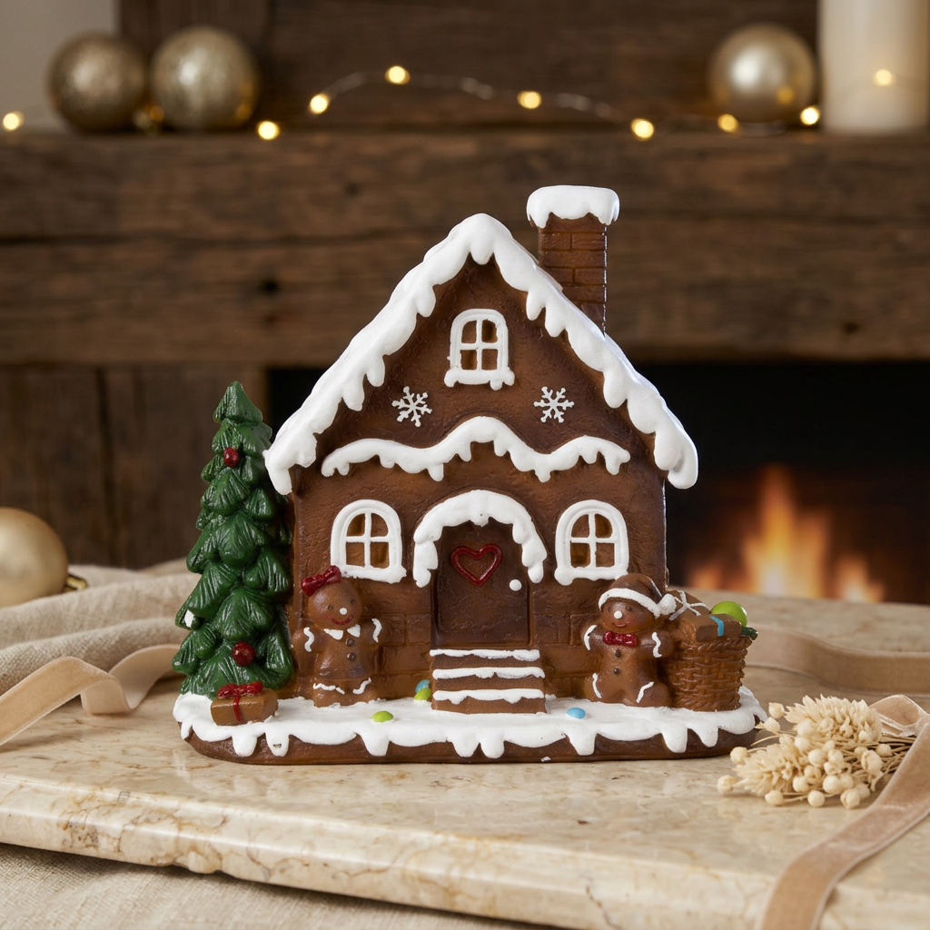 Gingerbread House 14 cm – Handmade Decorative House with Gingerbread Figures | Christmas Decoration