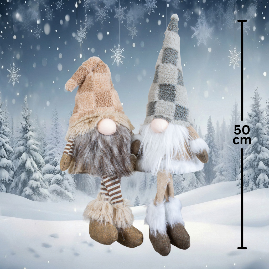 Gnome Ledge Sitter 30cm (50cm) 2 Designs – Fluffy Christmas Gnome in a Wintery Look