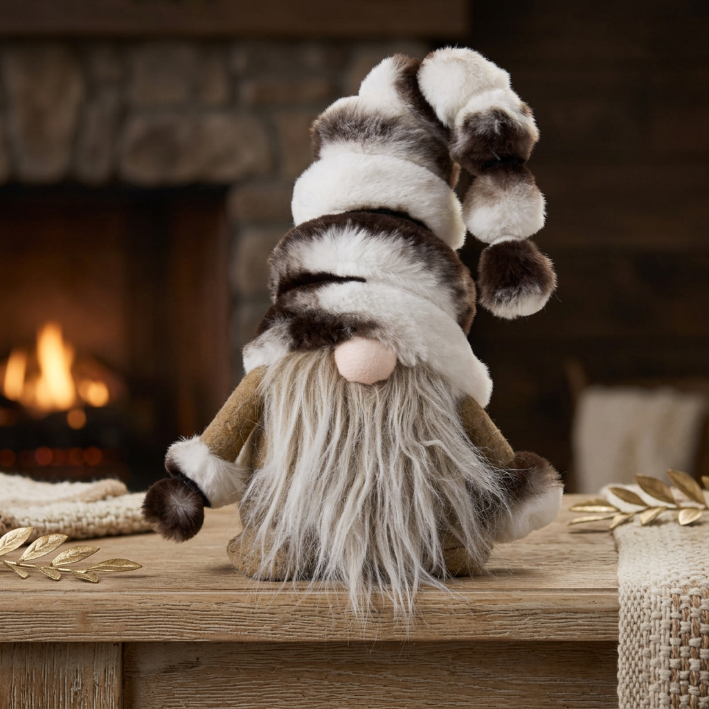 Sitting Gnome 24cm (32cm) – Fluffy Christmas Gnome with Striped Pointed Hat and Long Beard