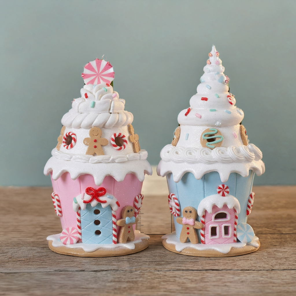 2er Set Lebkuchenhäuser im Pastellfarbenden Muffin-Design 16 cm
