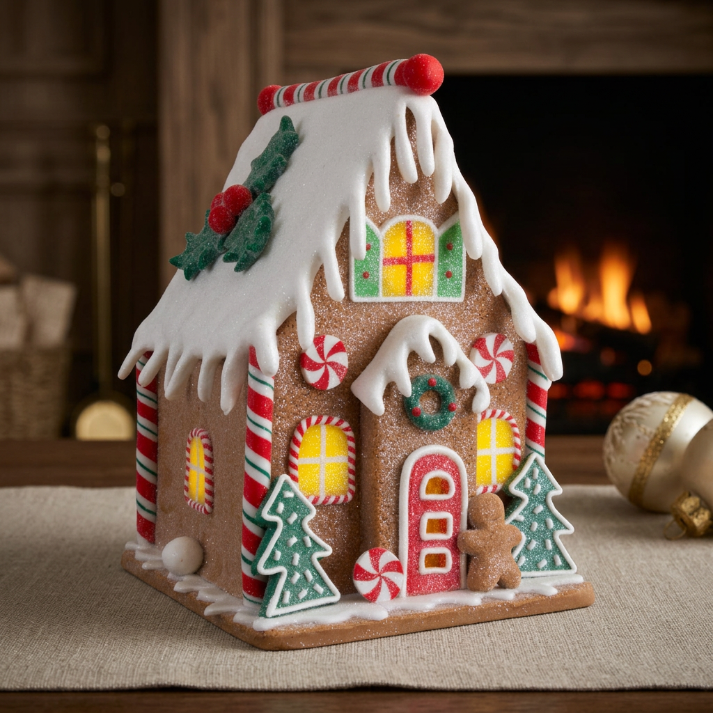 LED Lebkuchenhaus 18 cm – Leuchtendes Dekohaus mit Lebkuchenmann