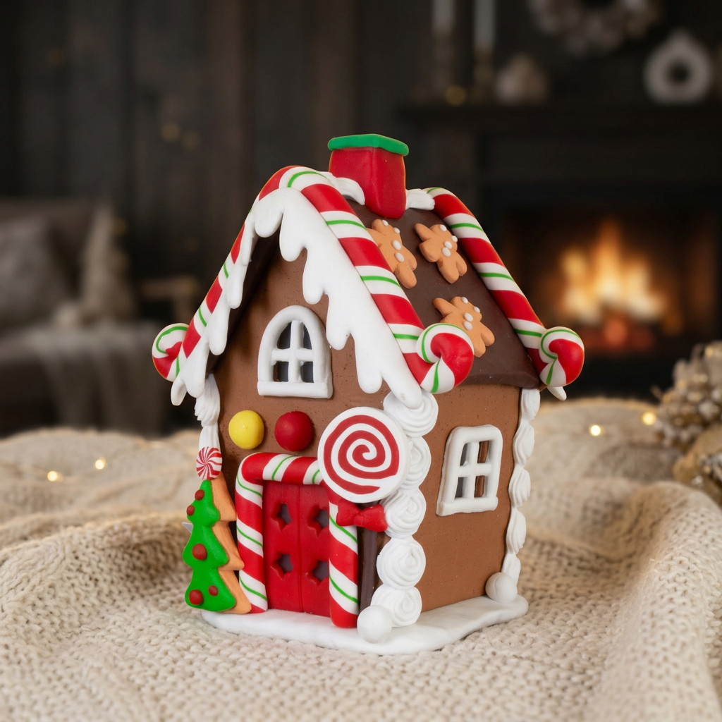 LED Lebkuchenhaus 14 cm – Lebkuchenhaus mit Lutscher & Tannenkeks