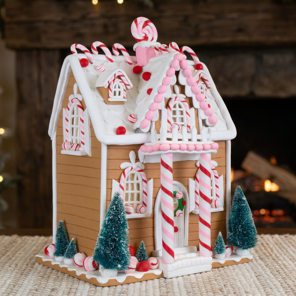 XL LED Lebkuchenhaus mit Candy-Details und Winterzauber – 36 cm