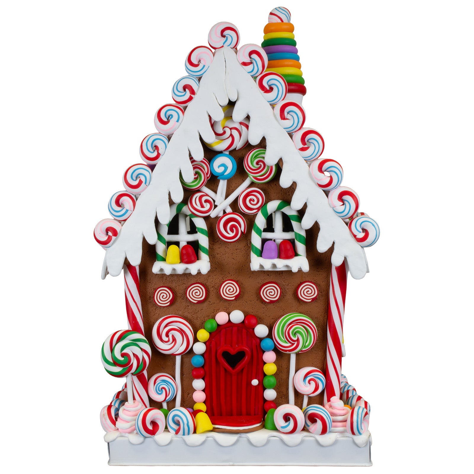 Colorful XXL LED gingerbread house with colorful lollipop pattern 35cm