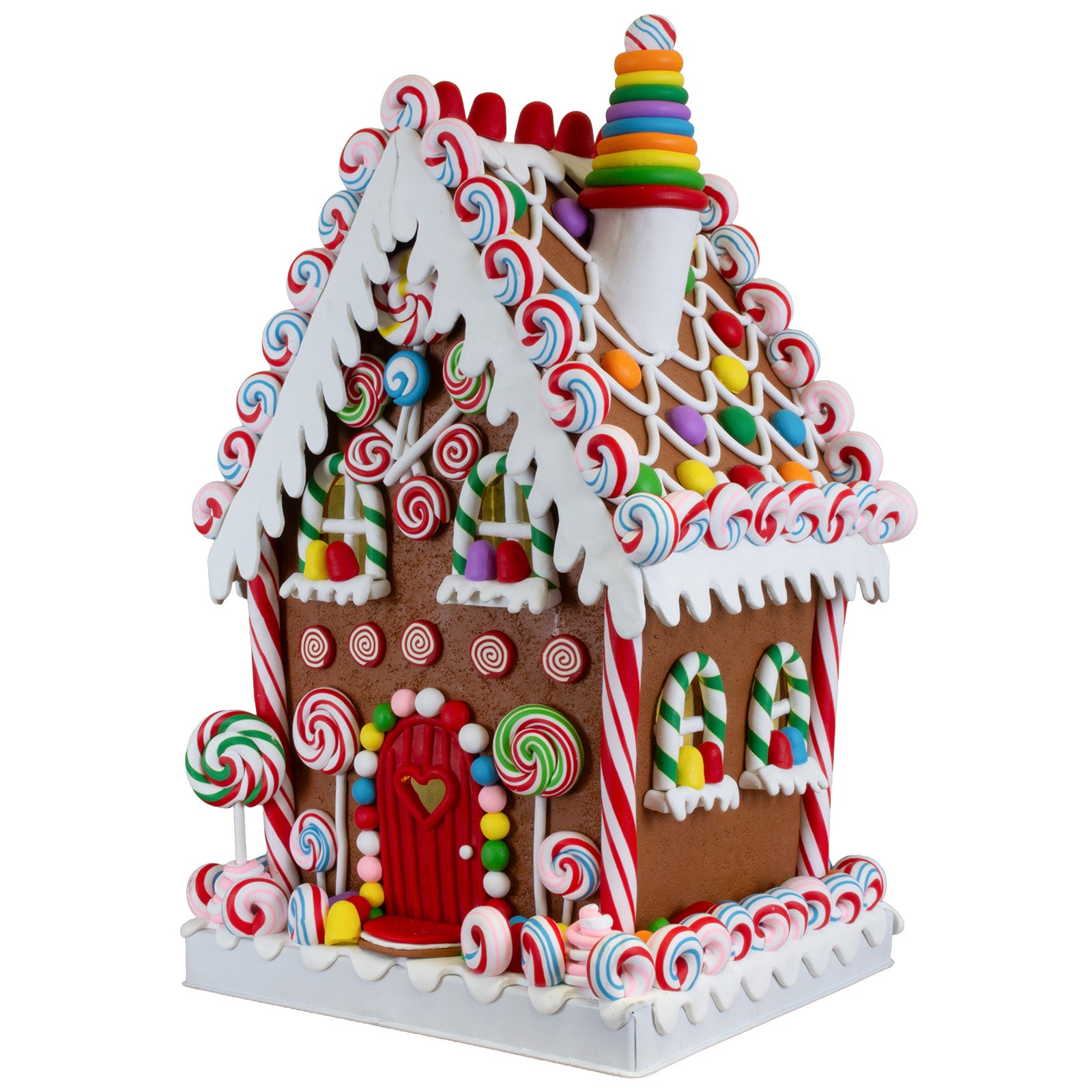 Colorful XXL LED gingerbread house with colorful lollipop pattern 35cm