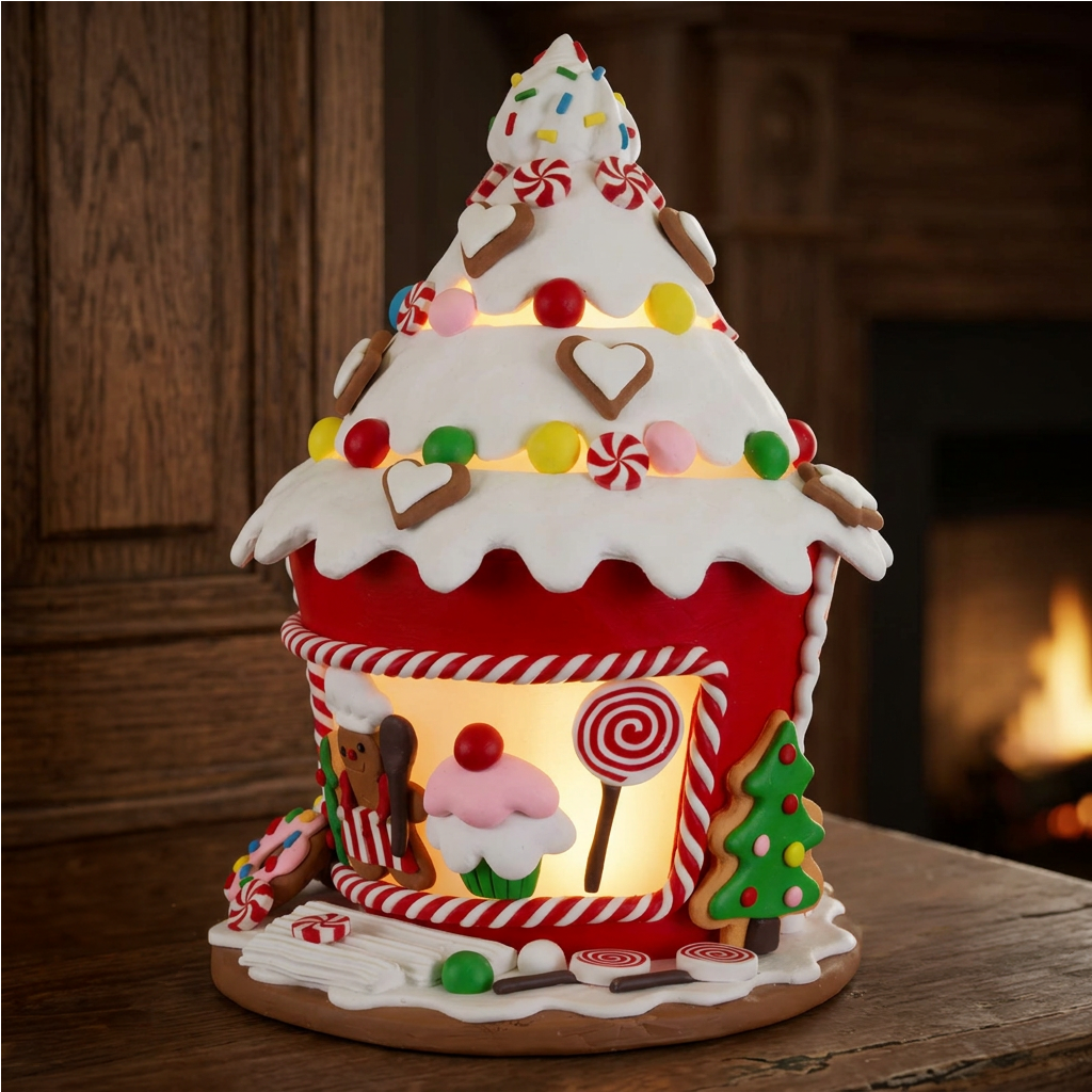 Festive LED Gingerbread House 22 cm - Muffin House with Baker
