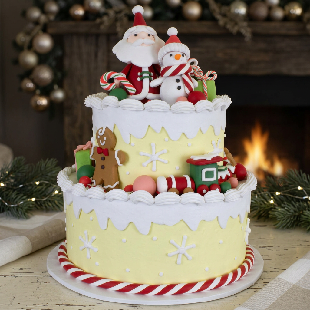 Weihnachtliche Torte 28 cm mit Weihnachtsmann & Schneemann Topping