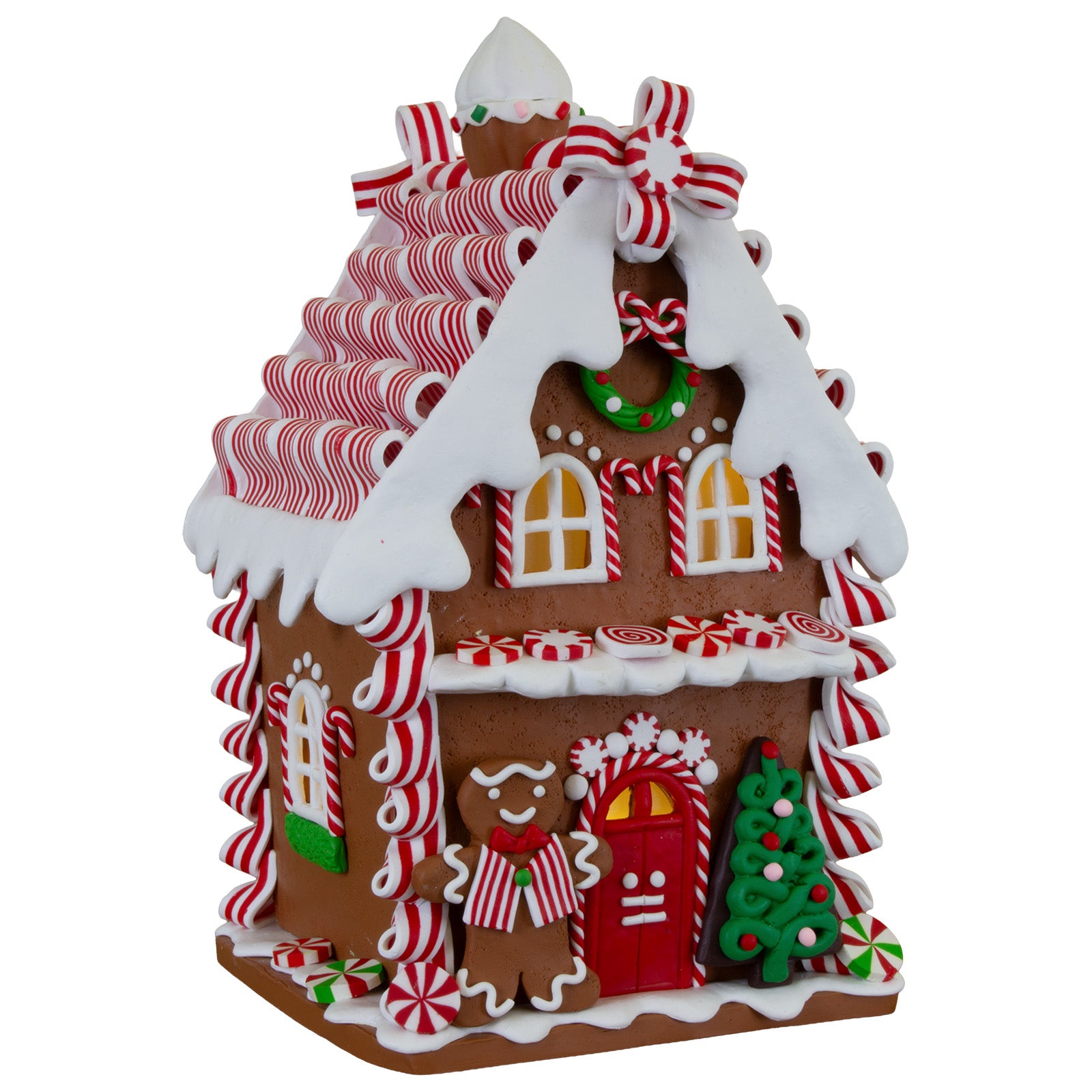 Illuminated Gingerbread House 21 cm – Decorative House with Candy Cane Details