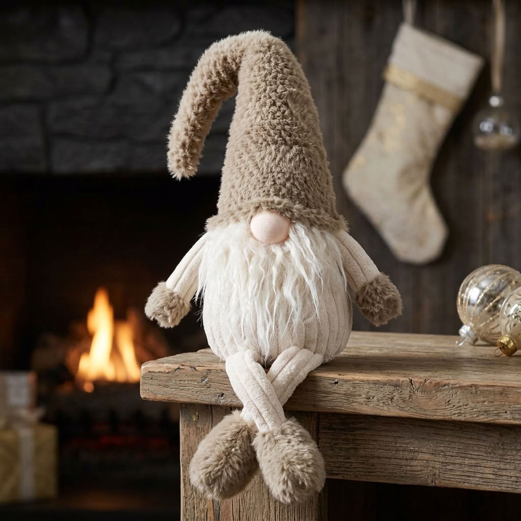 Gnome Shelf Sitter 40cm (54cm) – Fluffy Gnome with Long Beard, Pointed Hat & Large Furry Feet