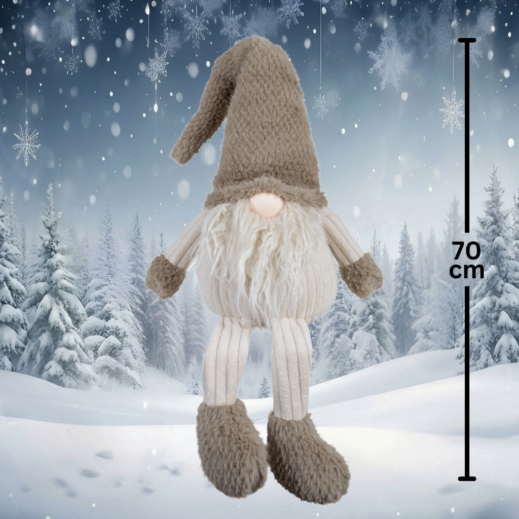 Christmas Elves Shelf Sitters 50cm(70cm) Set of 2 – 2 Fluffy Gnomes with Long Beards, Pointed Hats & Big Furry Feet