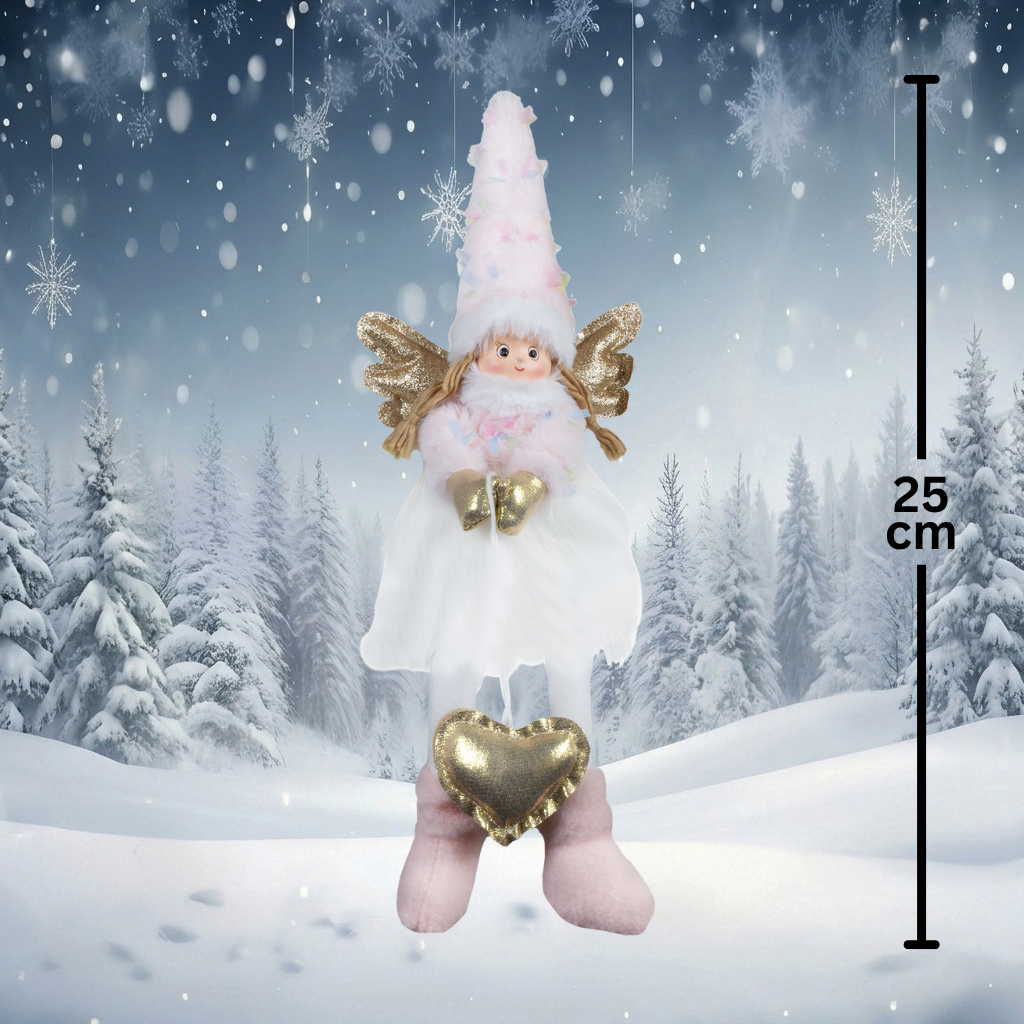 Engel Kantenhocker 25 cm – Weihnachtsengel mit goldenen Herzen