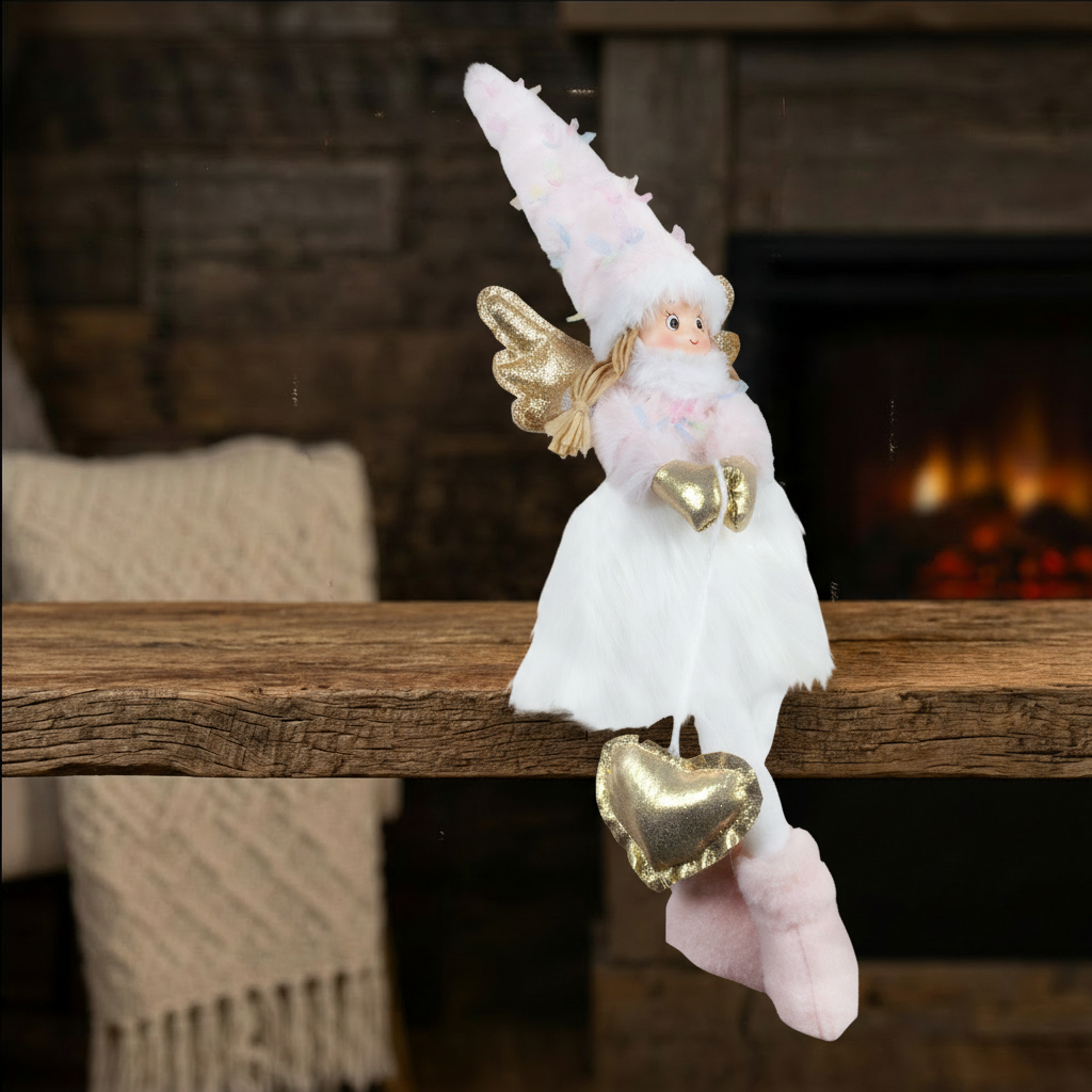 Engel Kantenhocker 25 cm – Weihnachtsengel mit goldenen Herzen