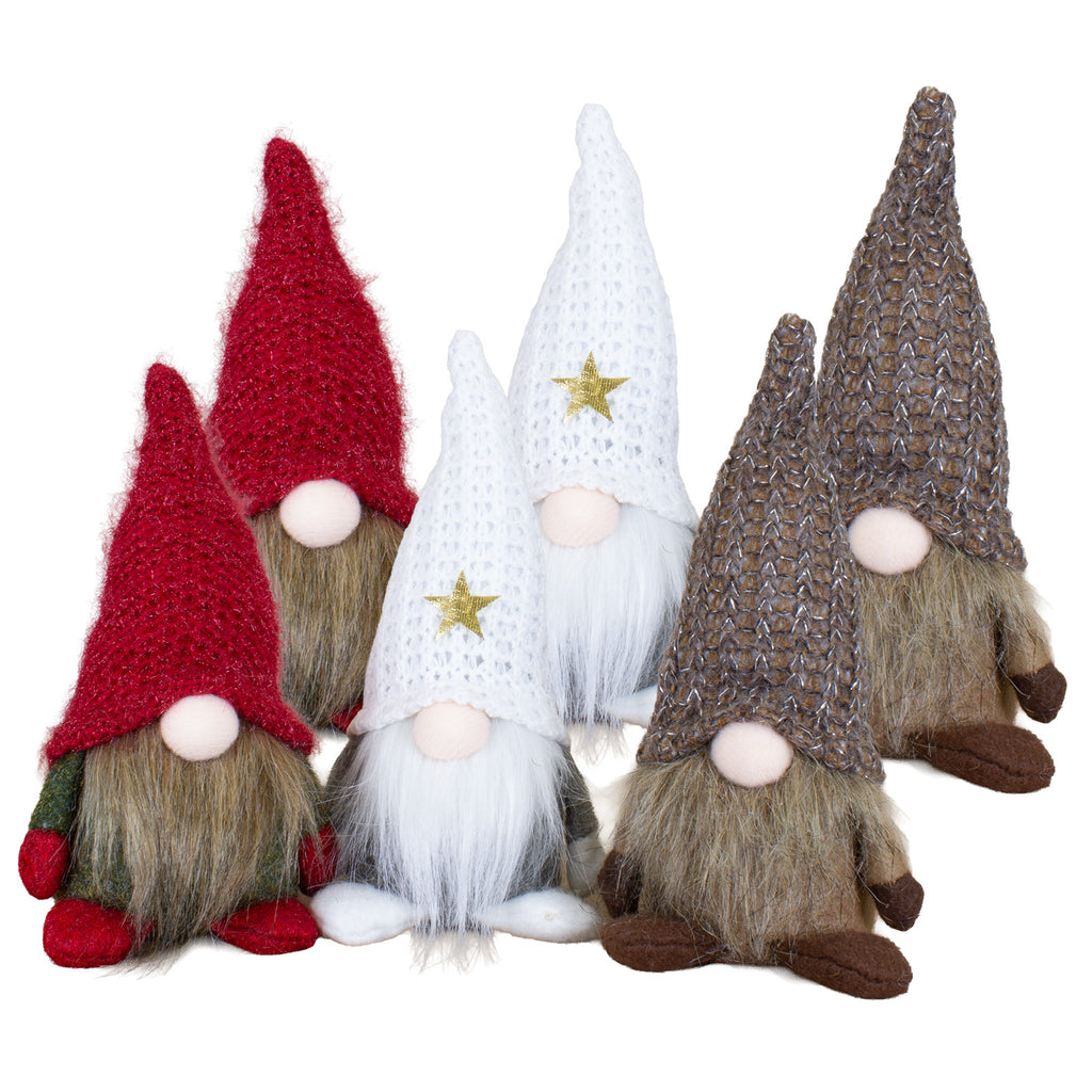 Weihnachtswichtel sitzend 16 cm – 6er Set mit 3 Designs in Rot, Weiß und Braun