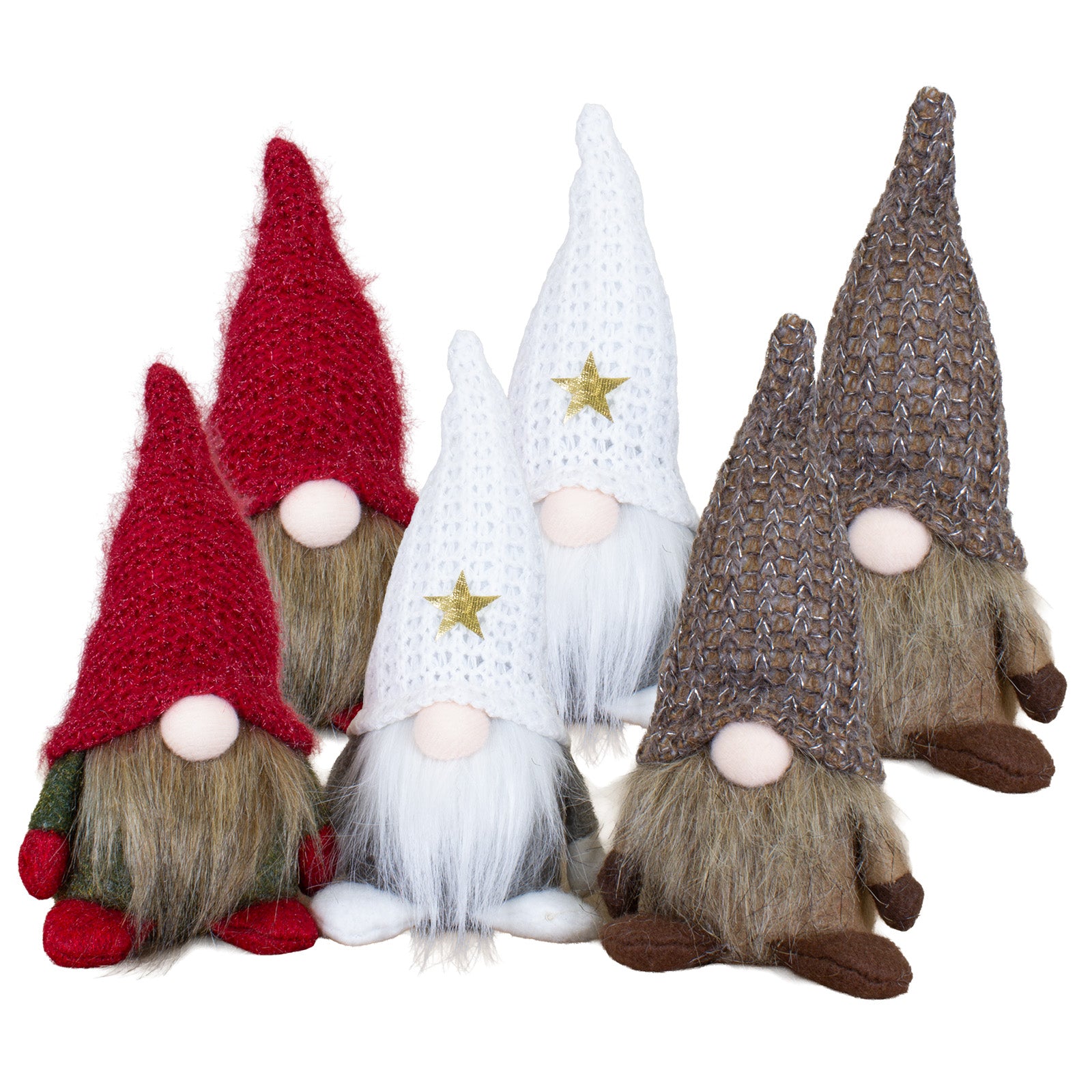 Weihnachtswichtel sitzend 16 cm – 6er Set mit 3 Designs in Rot, Weiß und Braun