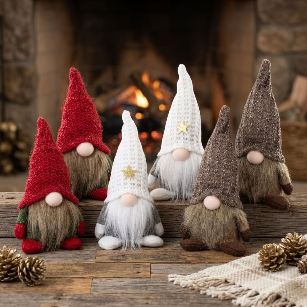 Christmas elves sitting 16 cm – Set of 6 with 3 designs in red, white and brown