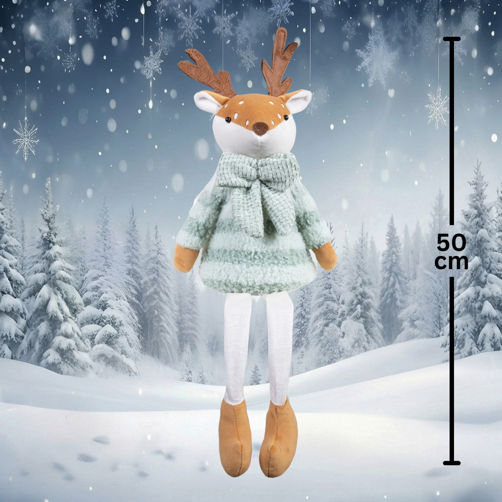 Christmas Moose Sitter 50 cm – Set of 2 with identical winter moose in mint green, scarf & long legs