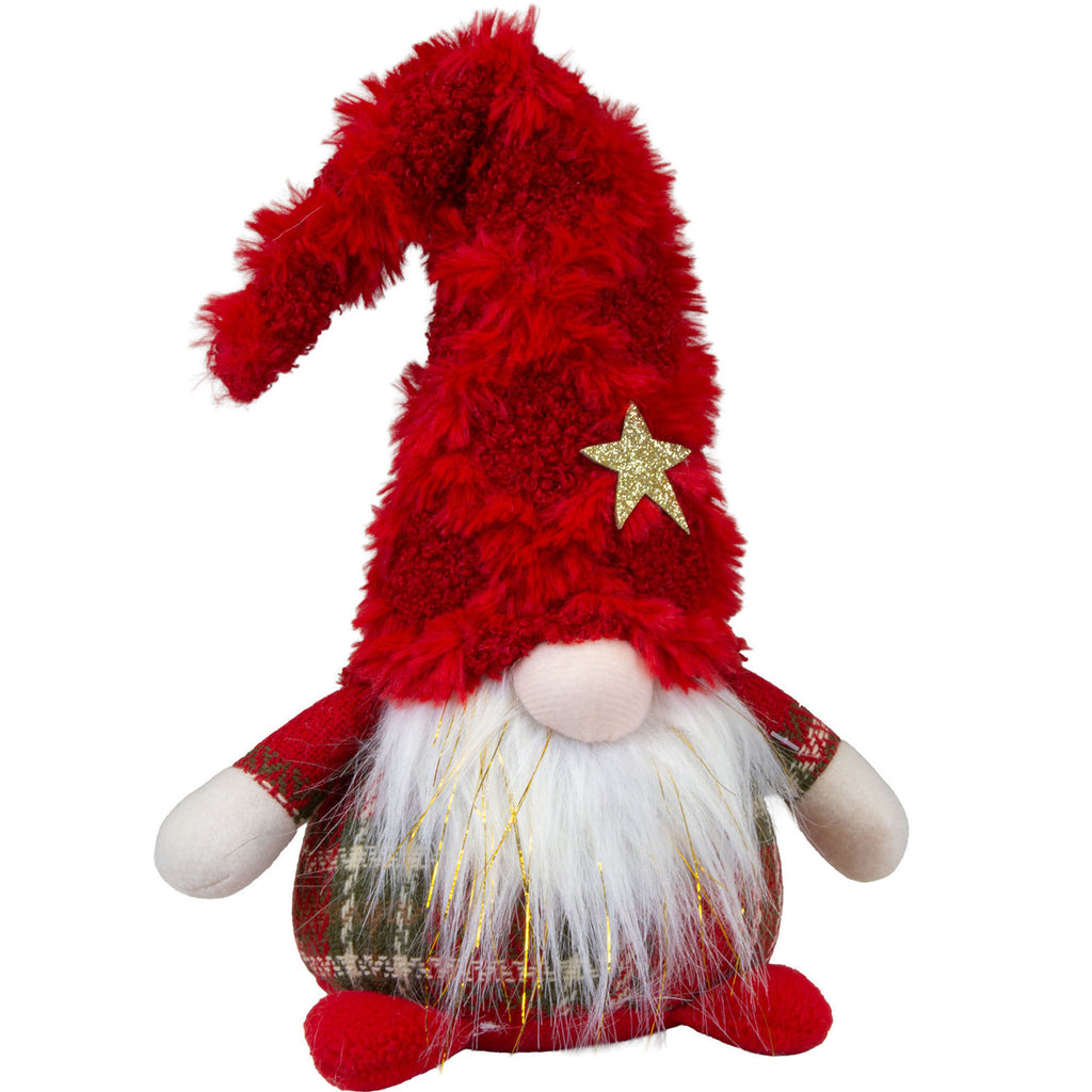 Weihnachtswichtel 2er Set stehend 20cm (35cm) mit roter Plüschmütze, goldenem Stern & Glitzerbart