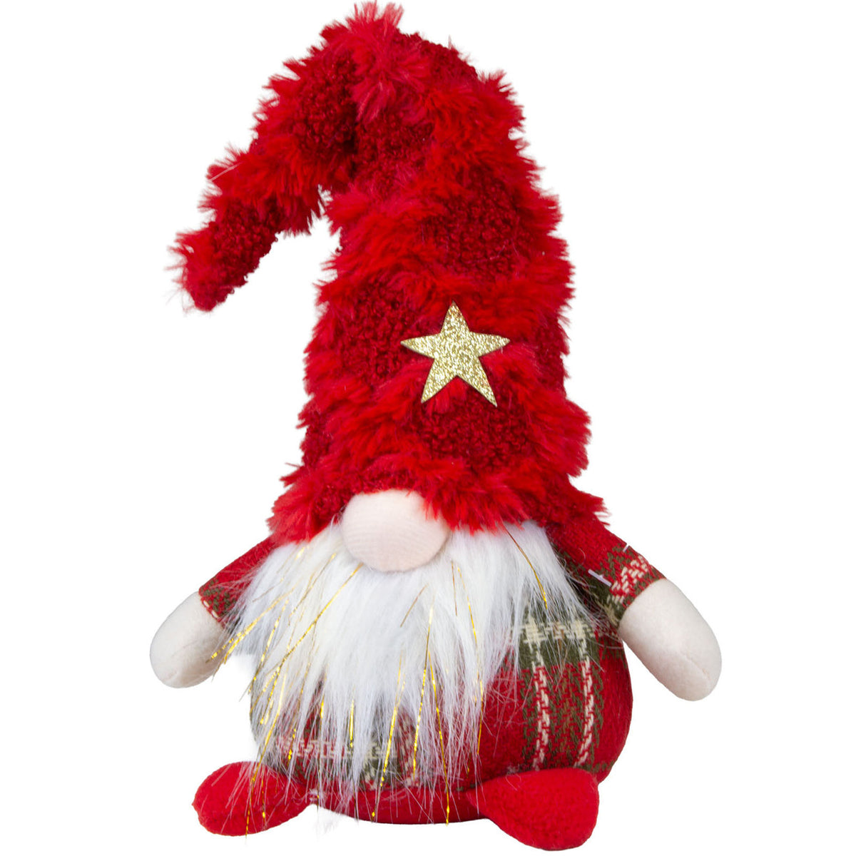 Weihnachtswichtel 2er Set stehend 20cm (35cm) mit roter Plüschmütze, goldenem Stern & Glitzerbart