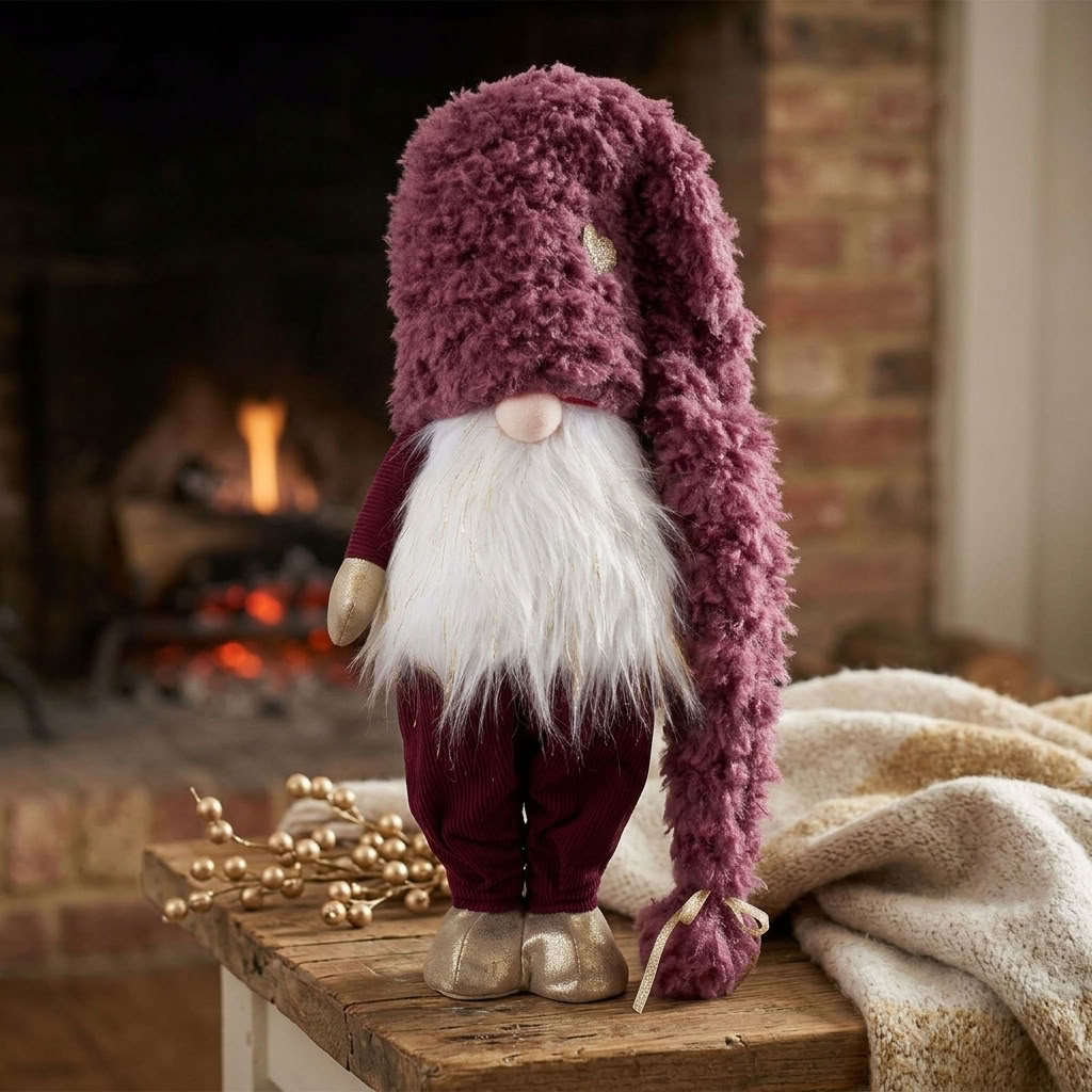 Standing Gnome 64cm – Cuddly Decorative Gnome with Long Pointed Hat, Glitter Beard & Gold Accents | Christmas Decoration