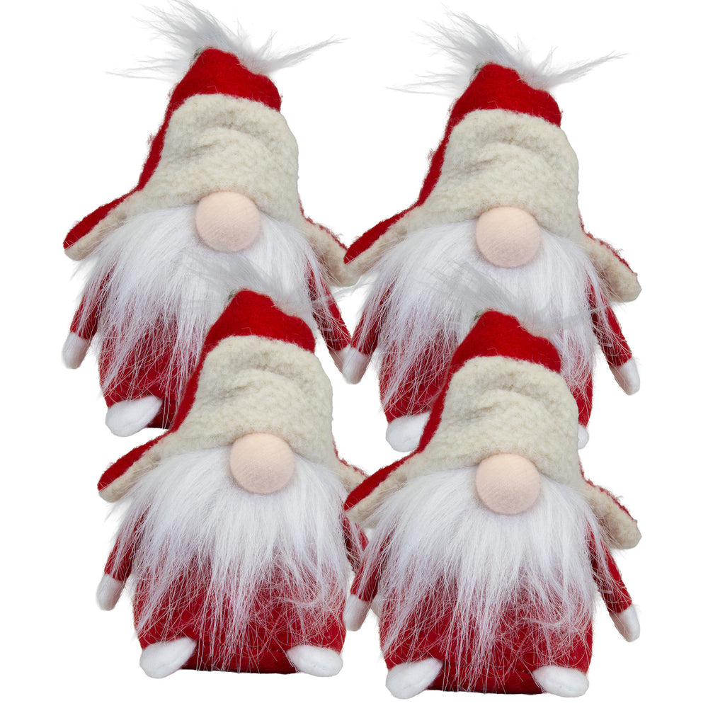Christmas Elf sitting 18 cm - Red Winter Gnome with Aviator Hat and Long Plush Beard
