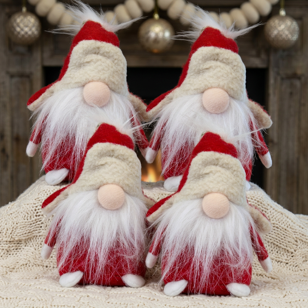 Christmas Elf sitting 18 cm - Red Winter Gnome with Aviator Hat and Long Plush Beard