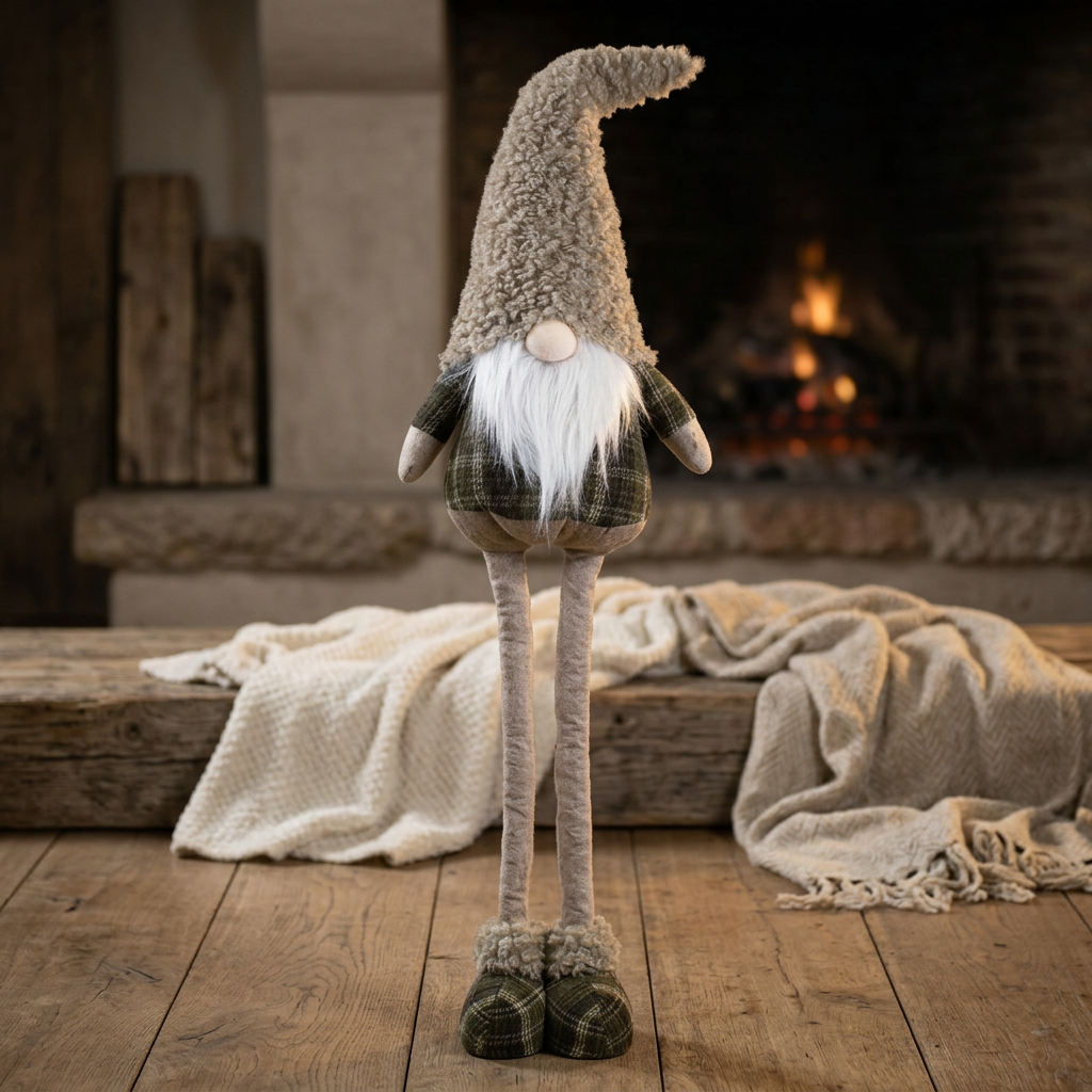 Gnome with 68-100 cm extendable telescopic legs – Cuddly Christmas gnome with plush hat