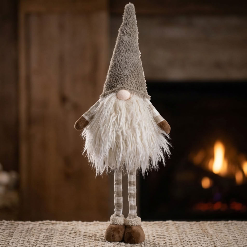 Christmas Gnome Standing 46–68 cm – Fluffy Winter Gnome with Telescopic Legs, Giant Beard & Brown Pointed Hat