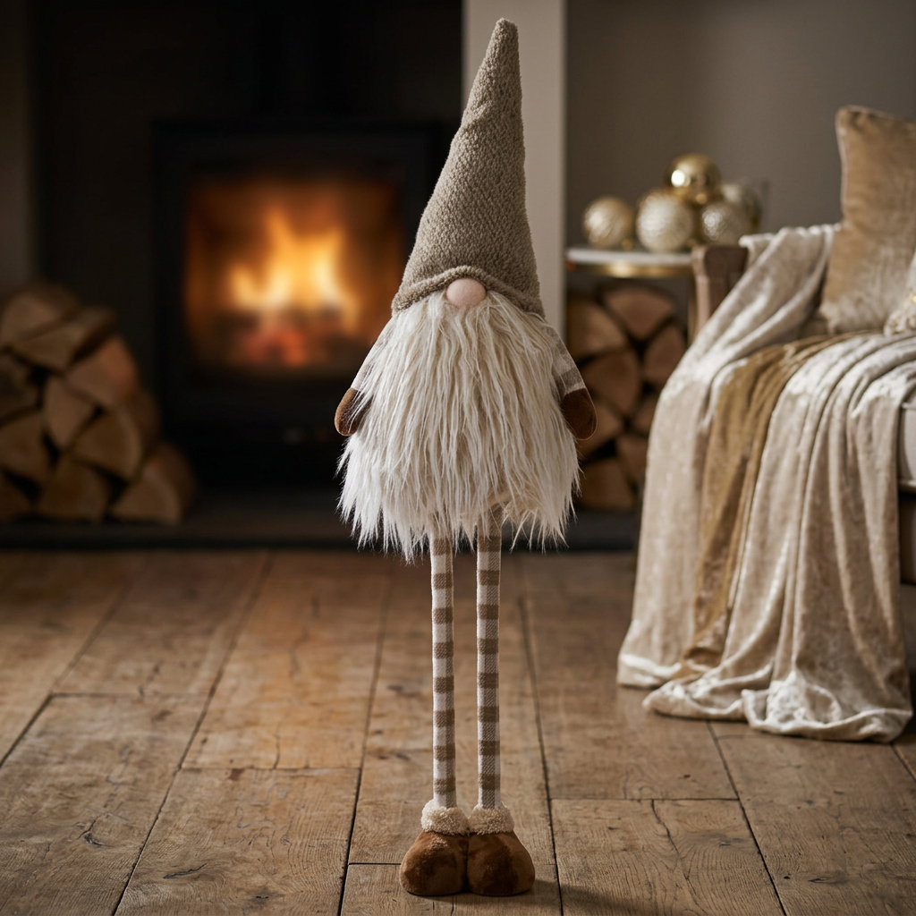 Gnome with telescopic legs 64–96 cm – Cuddly winter gnome with XXL beard & fluffy hat
