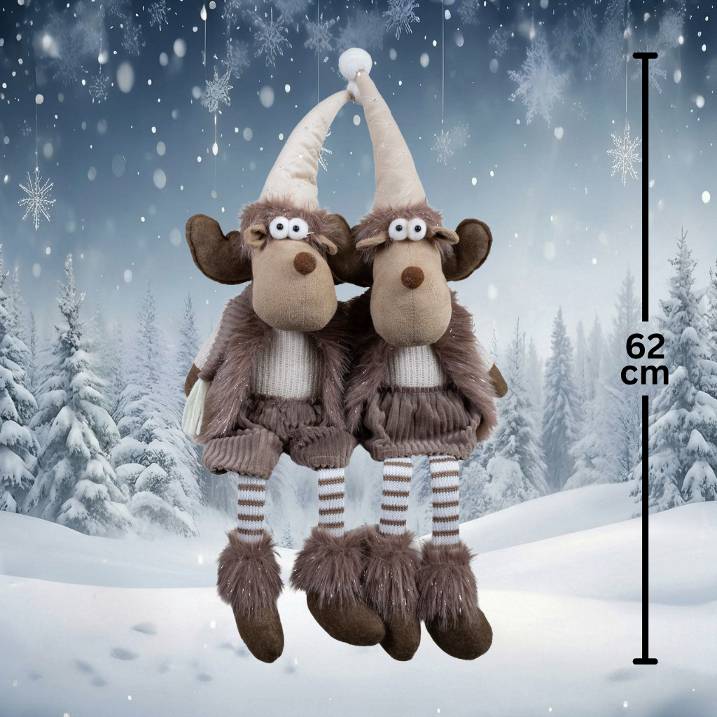 Elk Shelf Sitter 41cm (62cm) 2 Designs – Cuddly Christmas Figure with Long Hat