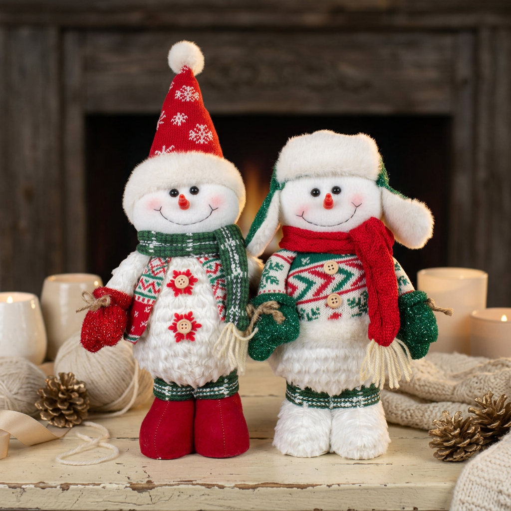 Schneemann-Paar mit Wintermützen – 2 Weihnachtsfiguren 38–48 cm
