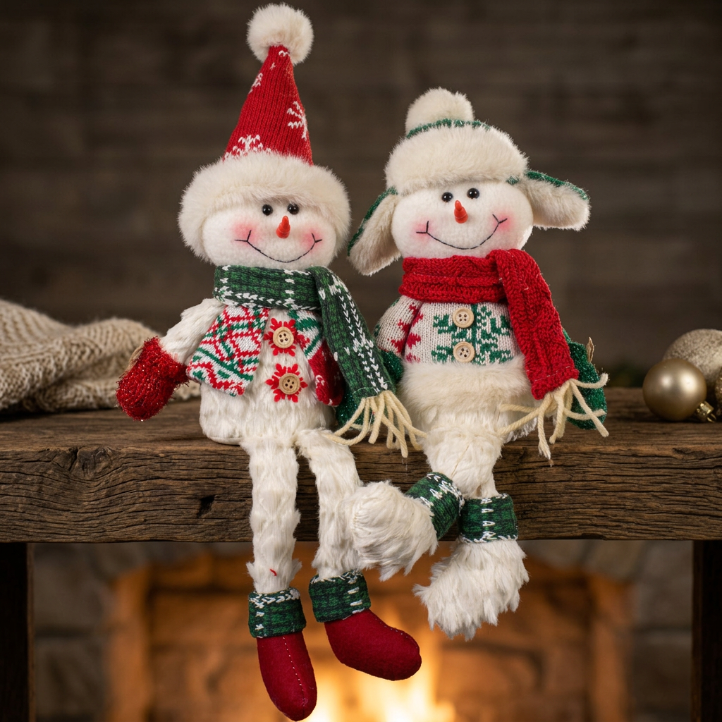 Snowman Couple with Long Legs – 2 Christmas Figures 36 cm