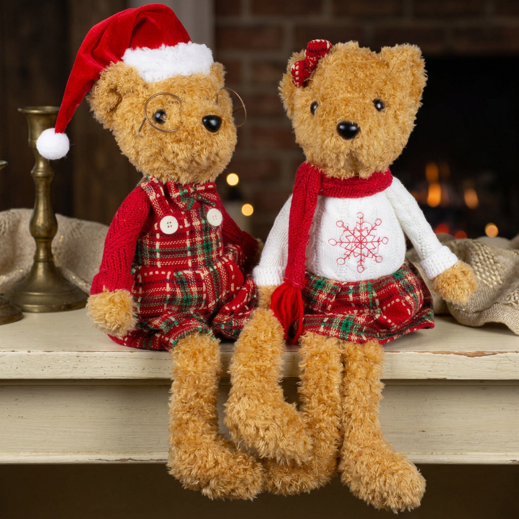 Christmas Bears with Dangling Legs – 2 Festive Designs, 41 cm