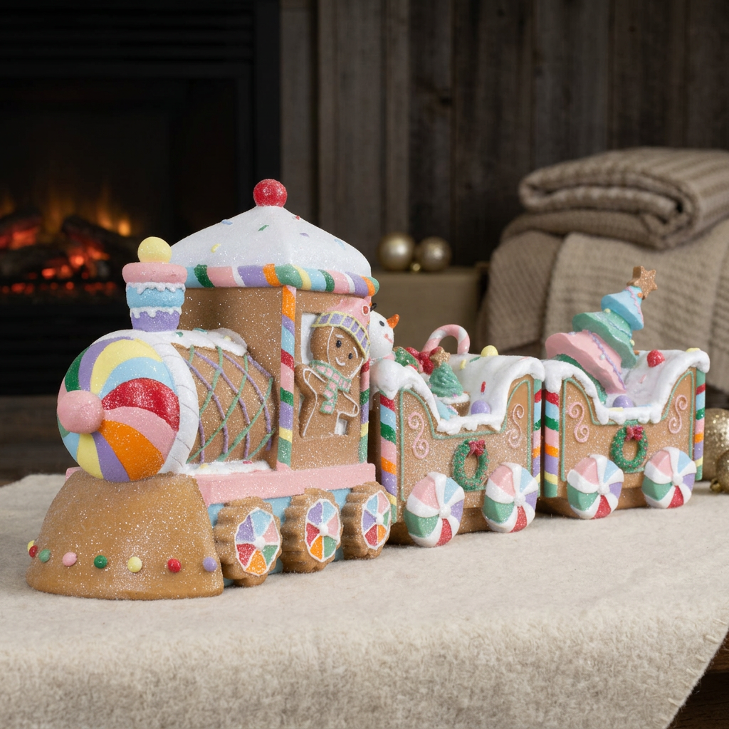 Gingerbread train 45 cm – Decorative train with 2 carriages | Christmas decoration