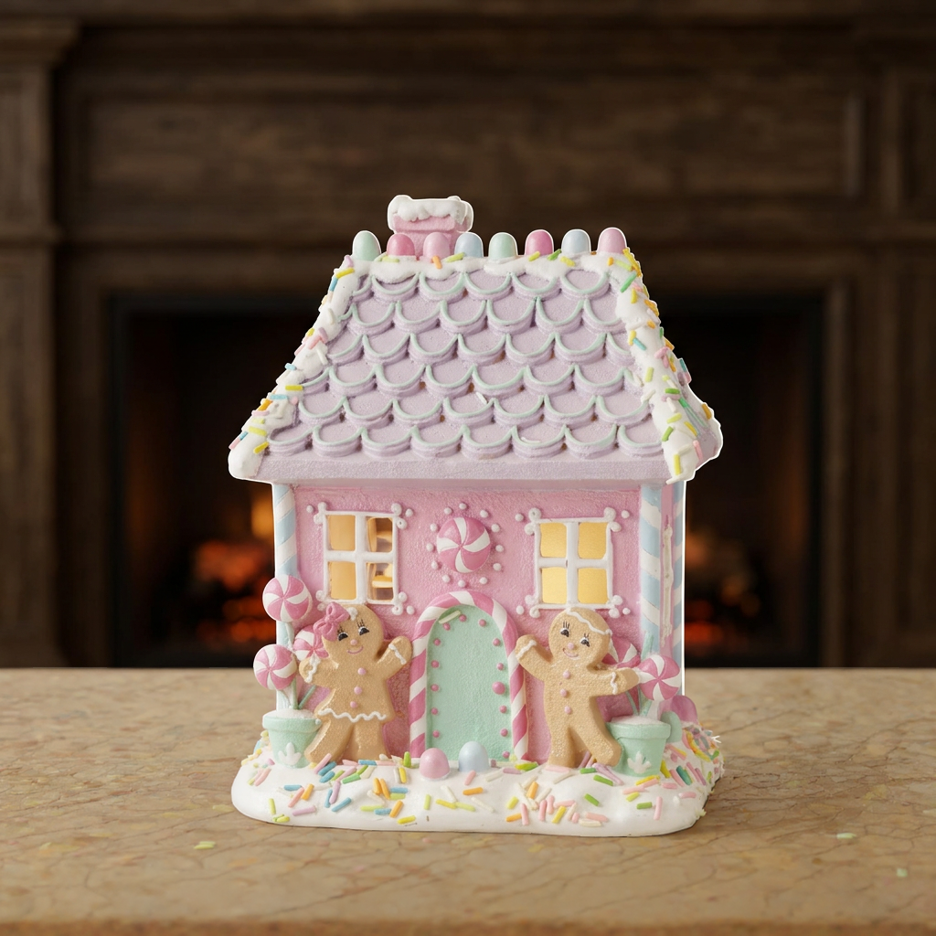 LED Lebkuchenhaus 22 cm – Leuchtendes Dekohaus in Rosa | Weihnachtsdekoration