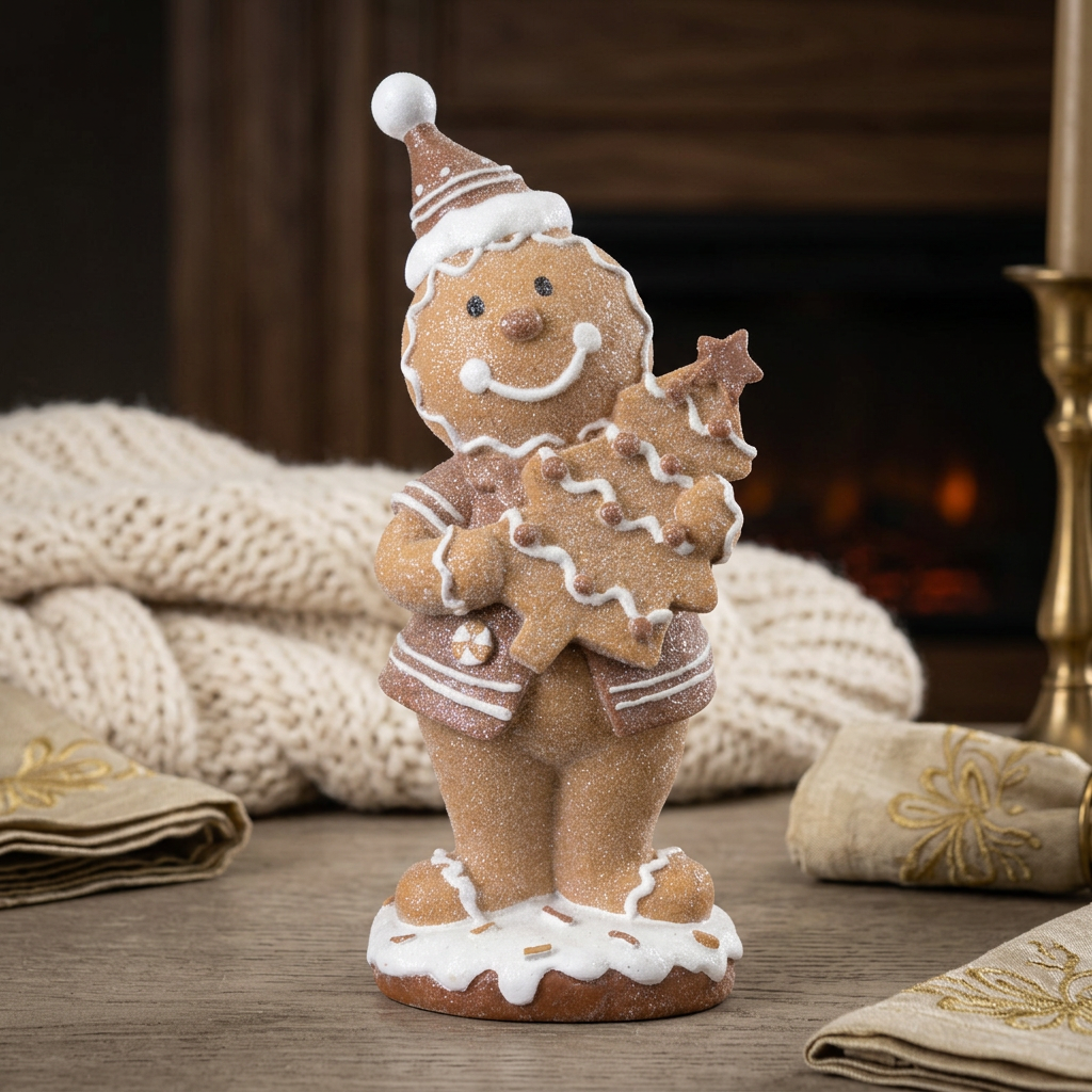 Lebkuchenfigur 25 cm – Fröhlicher Lebkuchenmann mit Tannenbaum | Weihnachtsdekoration