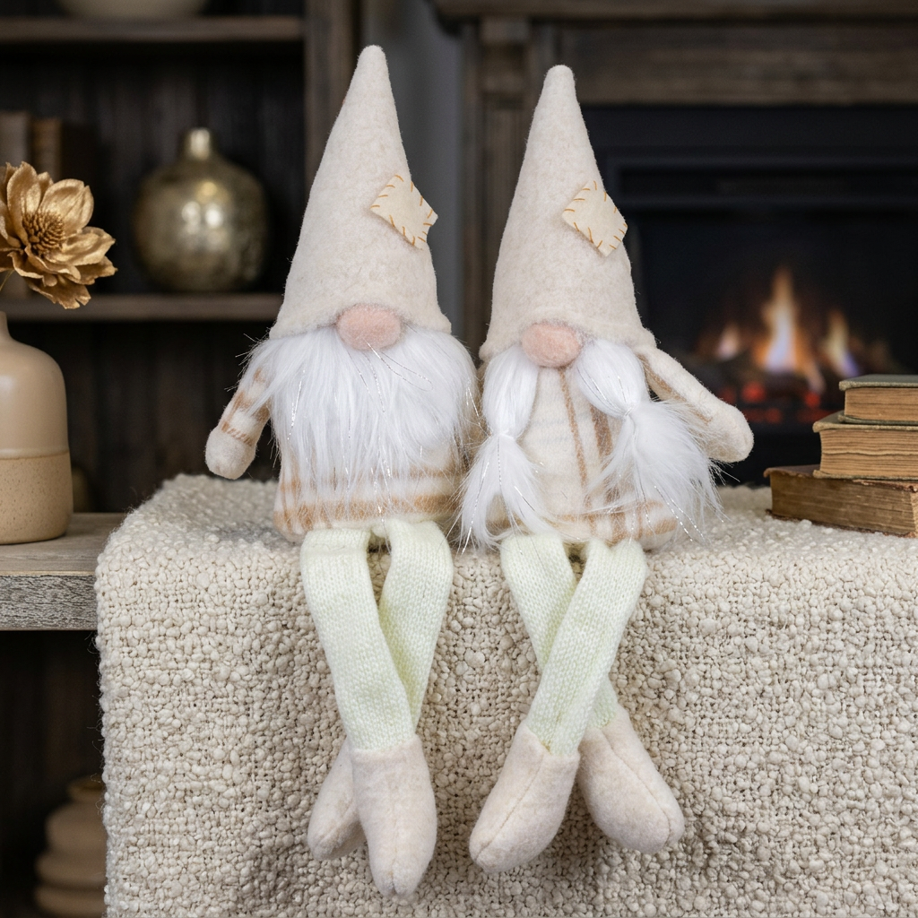 Weihnachtswichtel 20cm(35cm) Kantenhocker 2 Designs sitzend, 2 Stück | Weihnachtsdekoration