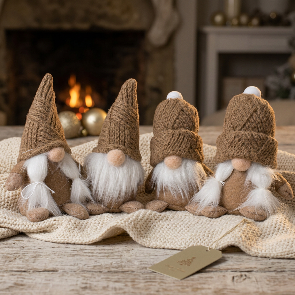Christmas Elf 14 cm, 4 Designs sitting, Set of 4 brown | Christmas Decoration