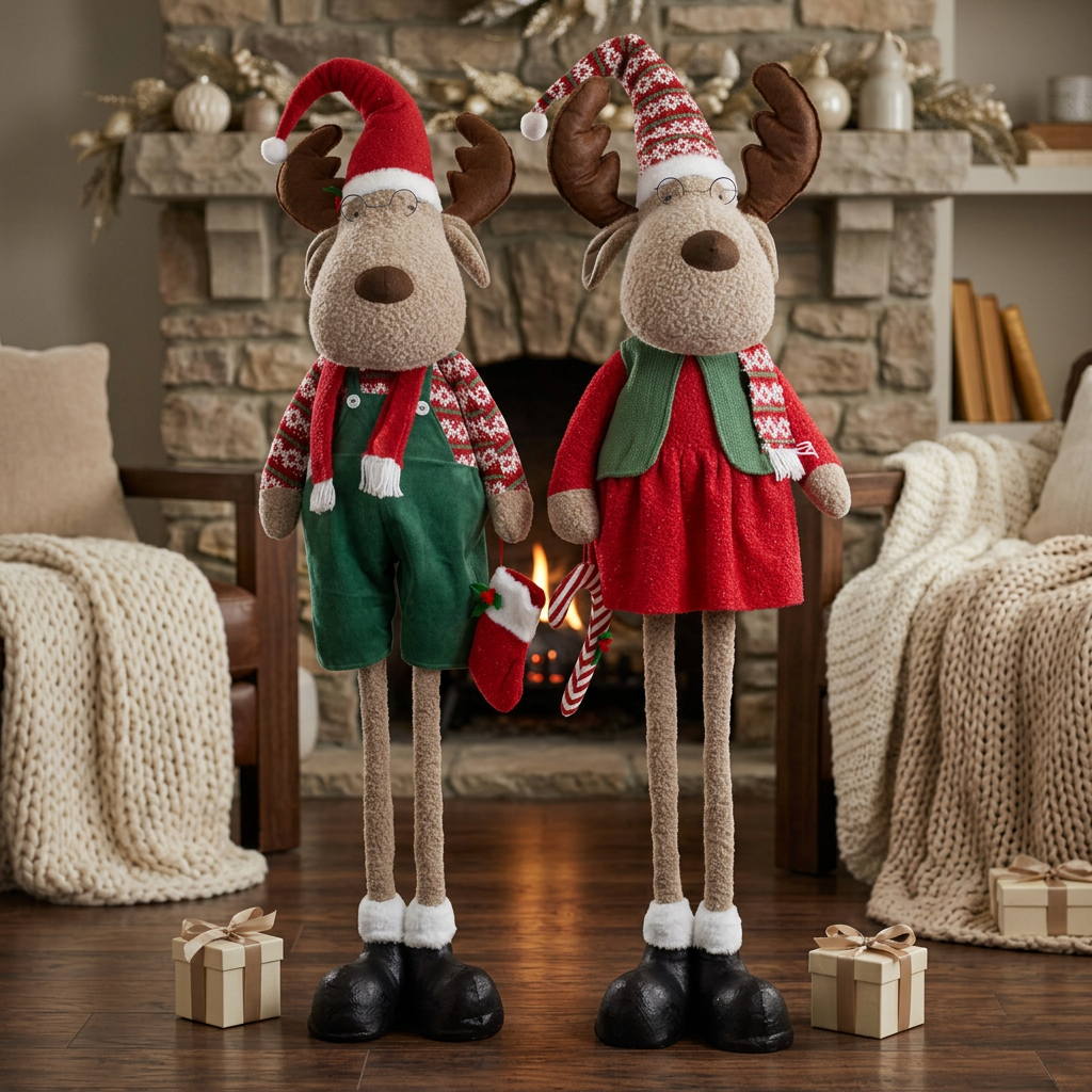 XL Christmas Moose with Glasses & Telescopic Legs 70–120 cm (98–150 cm), 2 Designs | Christmas Decoration